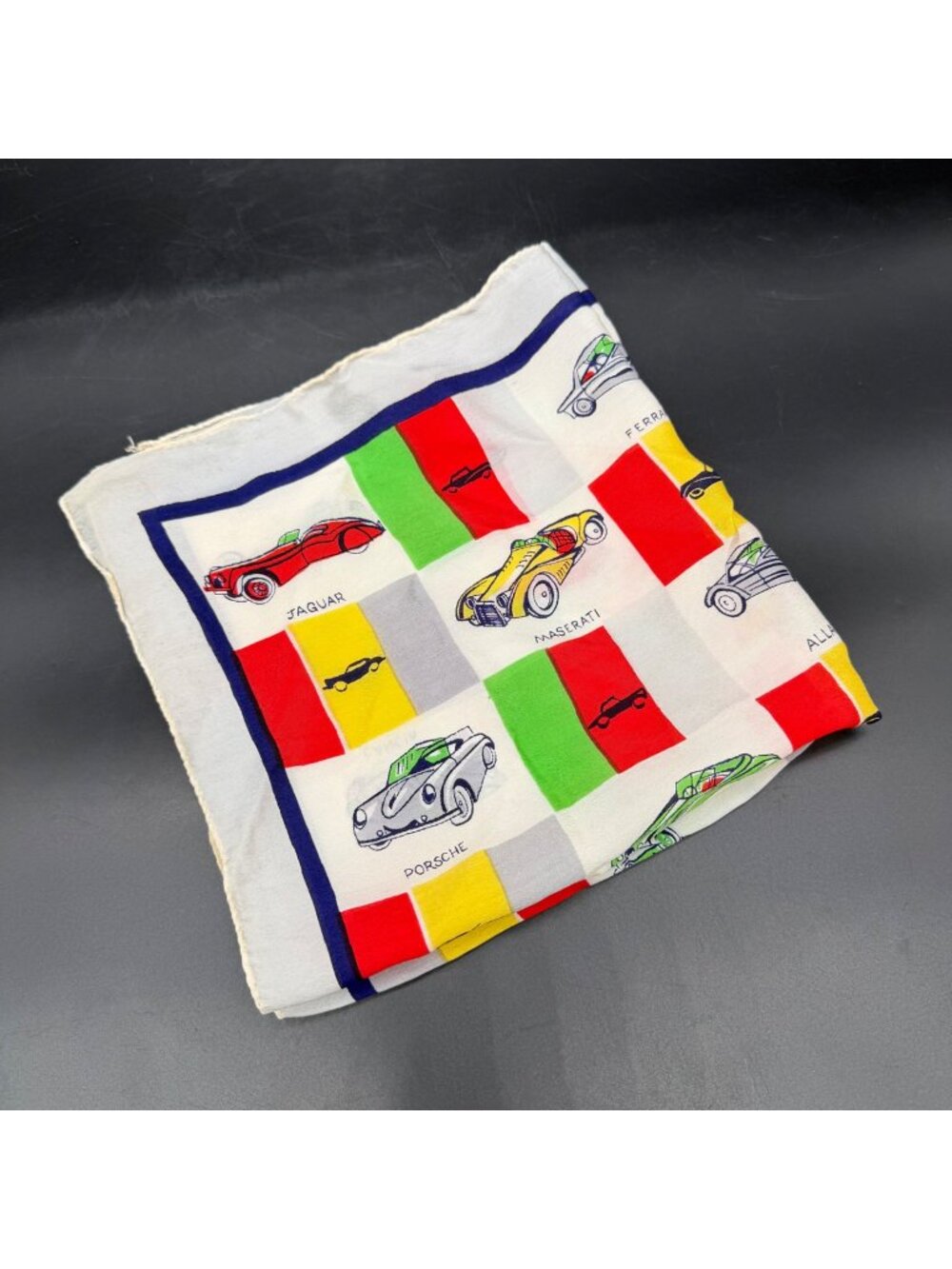 Vintage Scarf Sports Cars 1950s Jaguar Ferrari Bugatti Aston Martin Mercedes